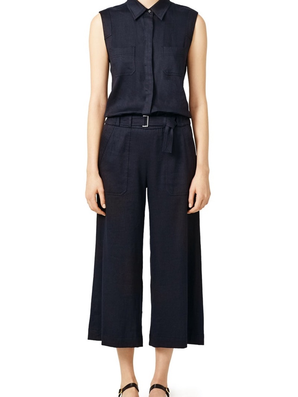 Vince Linen Blend Jumpsuit Sleeveless and Cropped Size 2